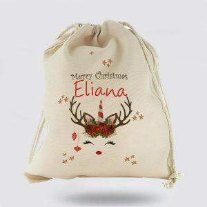 Personalised Christmas Sack, Canvas Sack With Red&hellip;