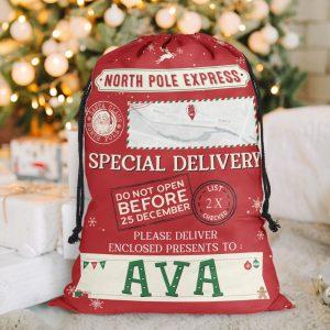 Personalised Christmas Sack, Custom Name Red Christmas&hellip;