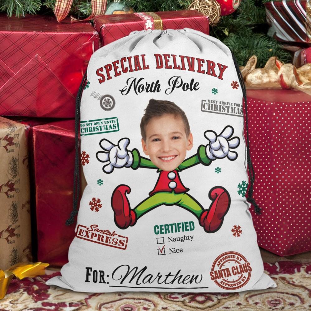 Personalised Christmas Sack, Personalized Photo Christmas Santa Sack From North Pole For Kids, Xmas Santa Sacks, Christmas Tree Bags, Christmas Bag Gift