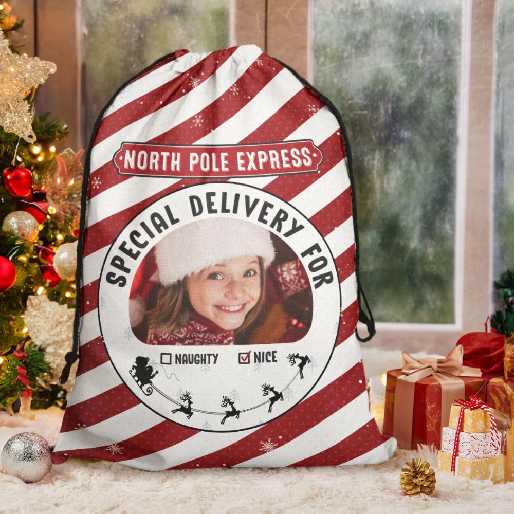 Personalised Christmas Sack, Personalized Photo Red Santa Sack Christmas Gifts For Kid, Xmas Santa Sacks, Christmas Tree Bags, Christmas Bag Gift