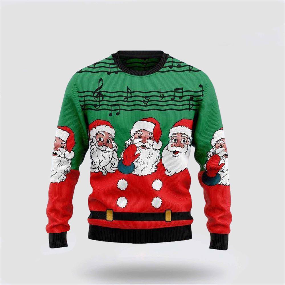 Santa Claus Sweater, Christmas Santa Claus And Music Notes Ugly Christmas Sweater, Santa Claus Outfit History