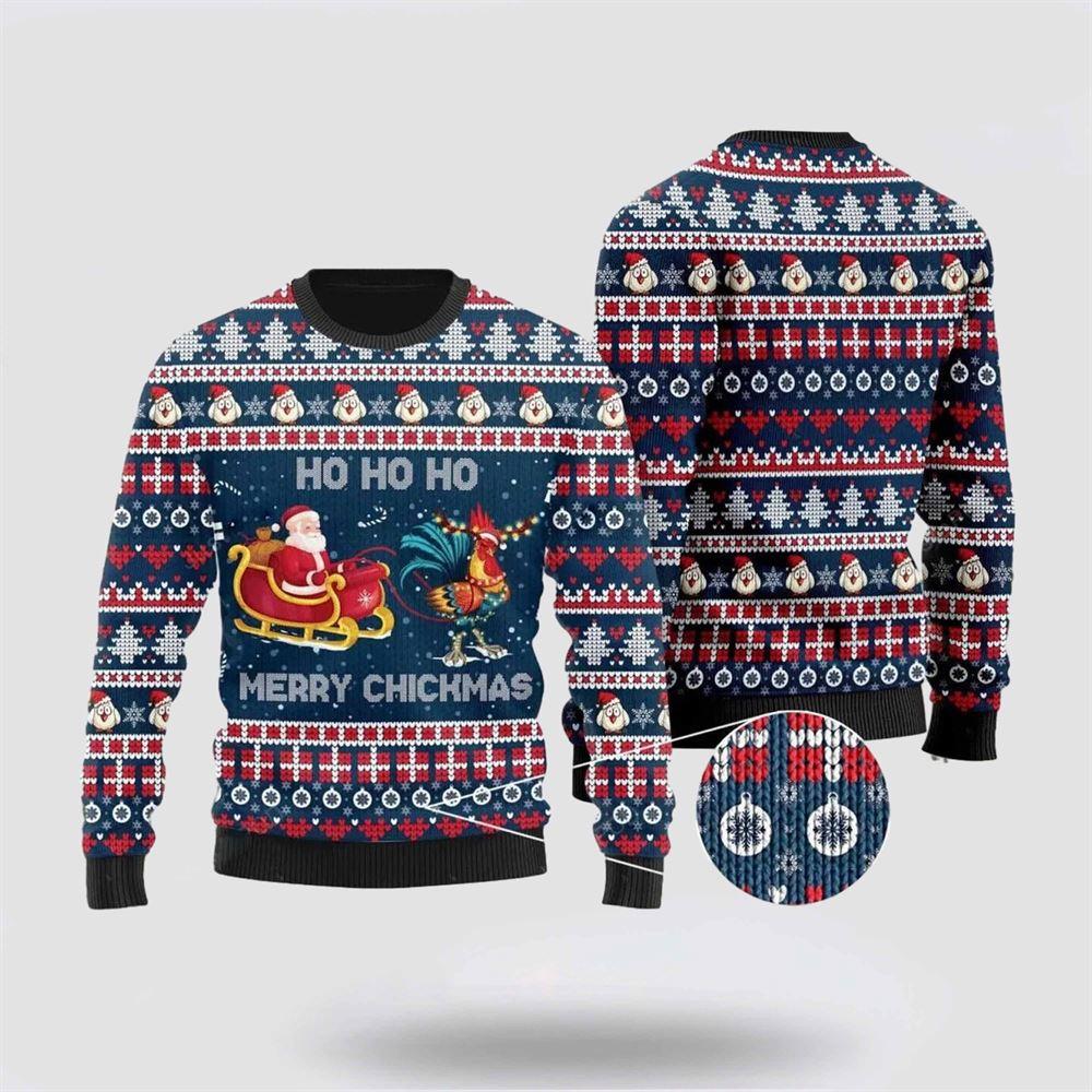 Santa Claus Sweater, Santa Claus And Chicken Ho Ho Ho Mery Chickmas Ugly Christmas Sweater, Santa Claus Outfit History