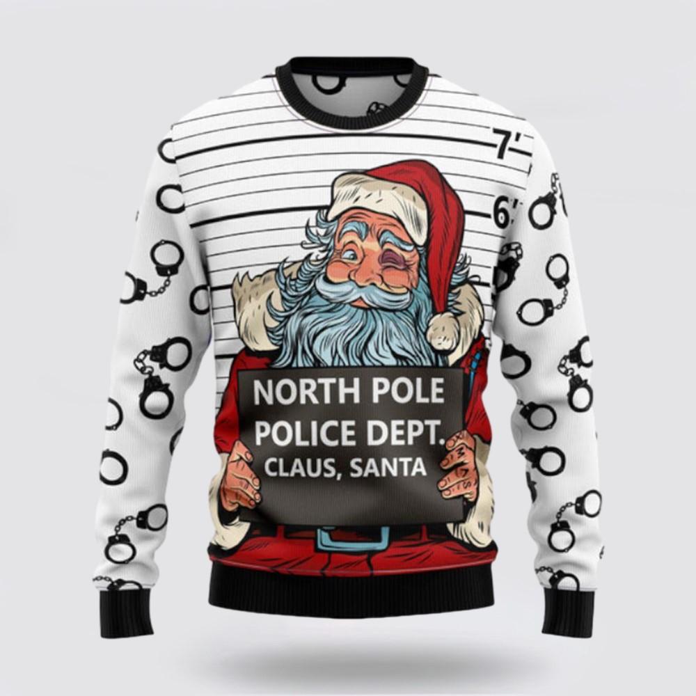 Santa Claus Sweater, Santa Claus Arrested By North Pole Police Ugly Sweater, Funny Santa Sweaters, Santa Claus Outfit History