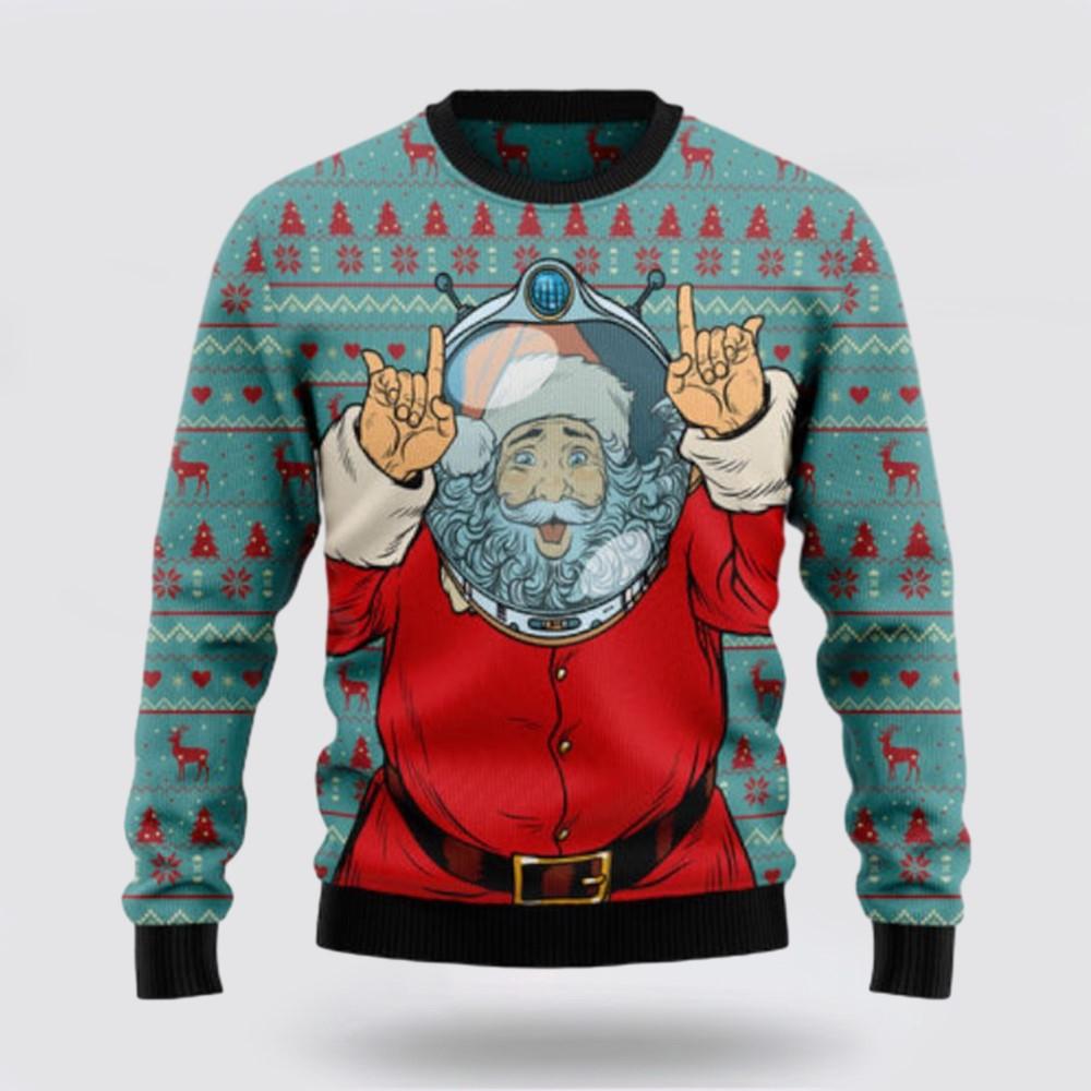 Santa Claus Sweater, Santa Claus Astronaut Ugly Sweater, Funny Santa Sweaters, Santa Claus Outfit History
