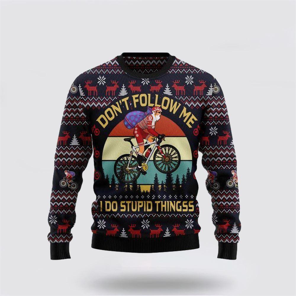 Santa Claus Sweater, Santa Claus On Mountain Bike Ugly Christmas Sweater, Santa Claus Outfit History