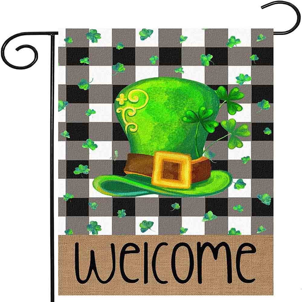 St Patrick’s Day Flag, Green Hat Caro Pattern Lucky Gift For St Patrick Day, St Patrick’s Day Garden Flag