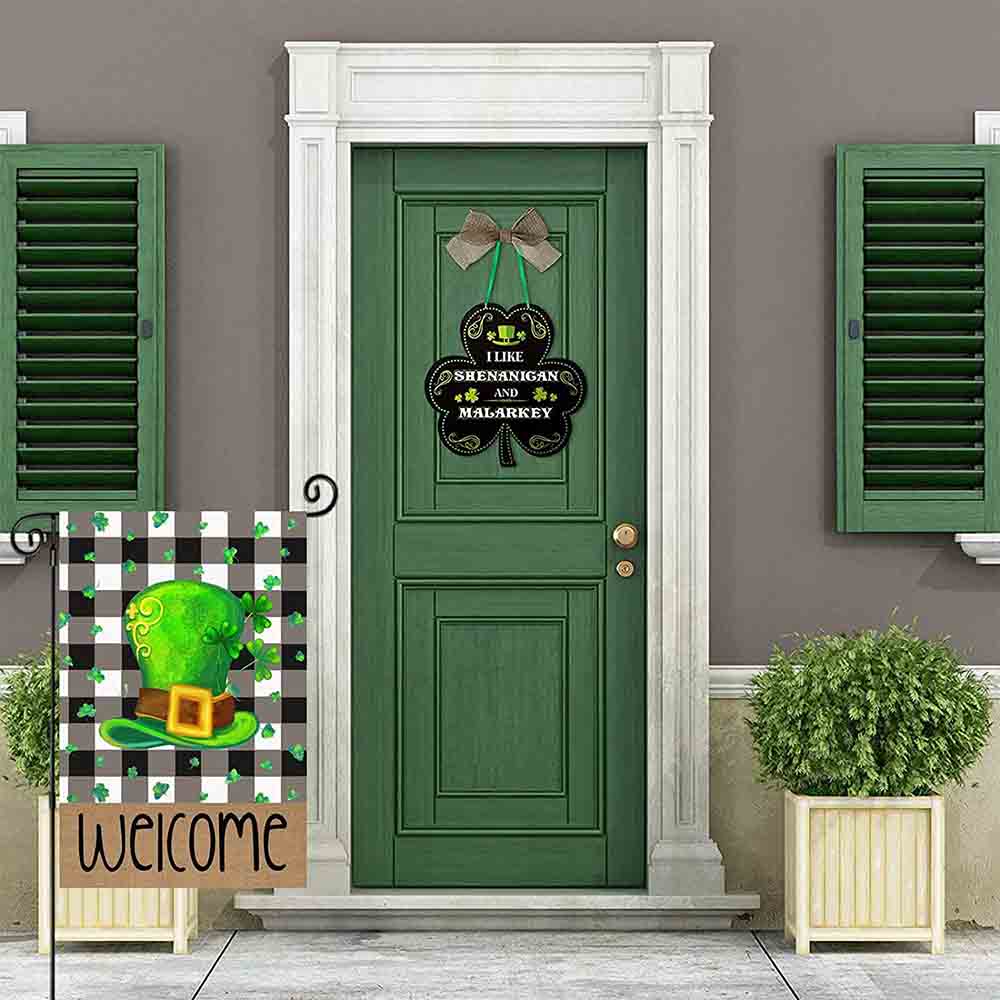 St Patrick’s Day Flag, Green Hat Caro Pattern Lucky Gift For St Patrick Day, St Patrick’s Day Garden Flag