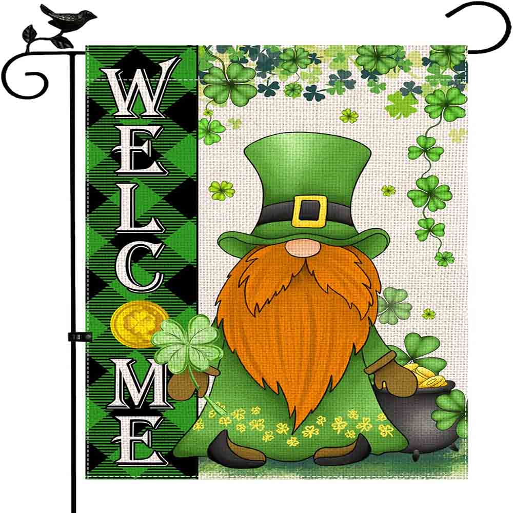 St Patrick’s Day Flag, Lucky Gnome Green Flag Lucky Gift For St Patrick’s Day, St Patrick’s Day Garden Flag
