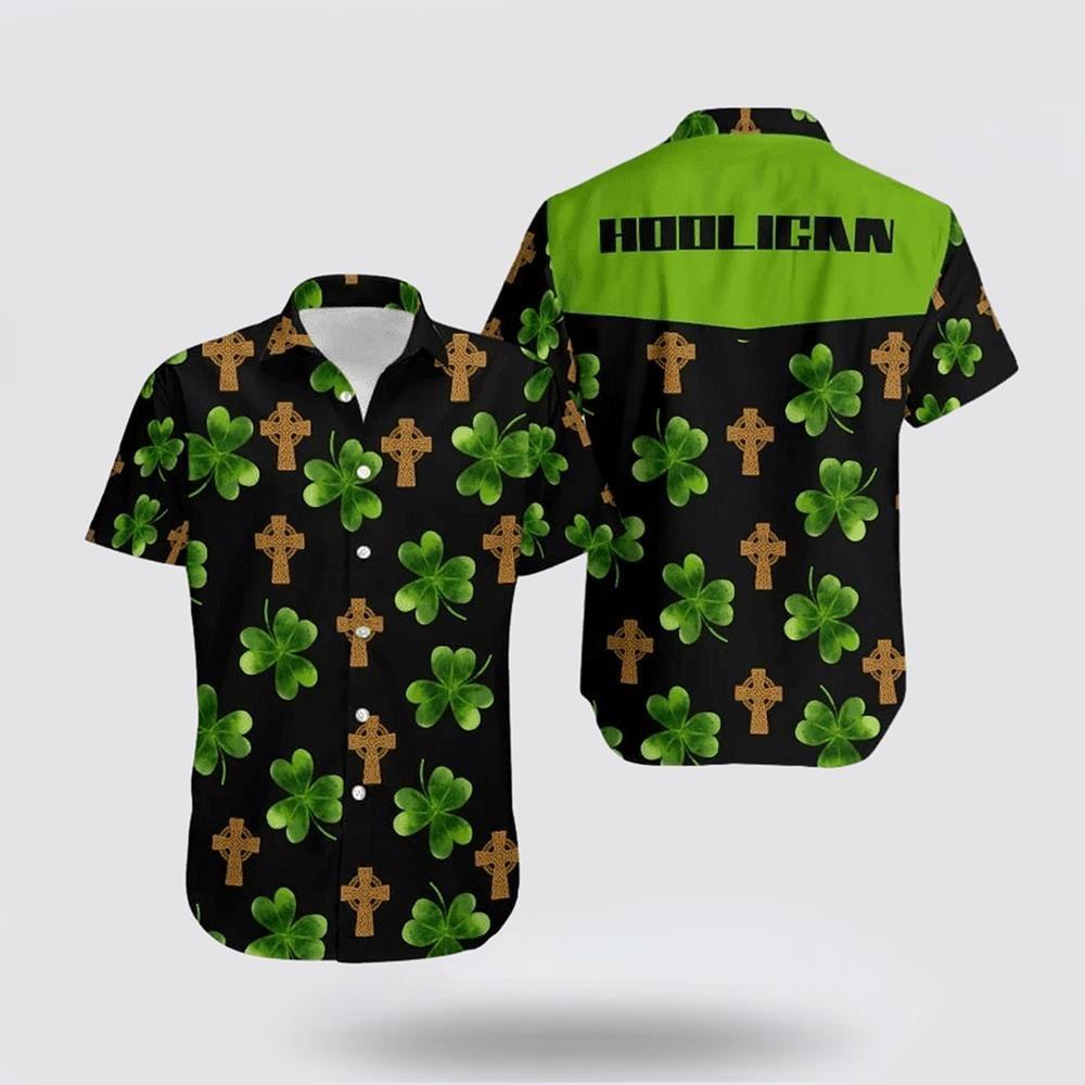 St Patrick’s Day Hawaiian Shirt, Hooligan Shamrock Irish Cross Patricks Day Hawaiian Shirt, St Patricks Day Shirts