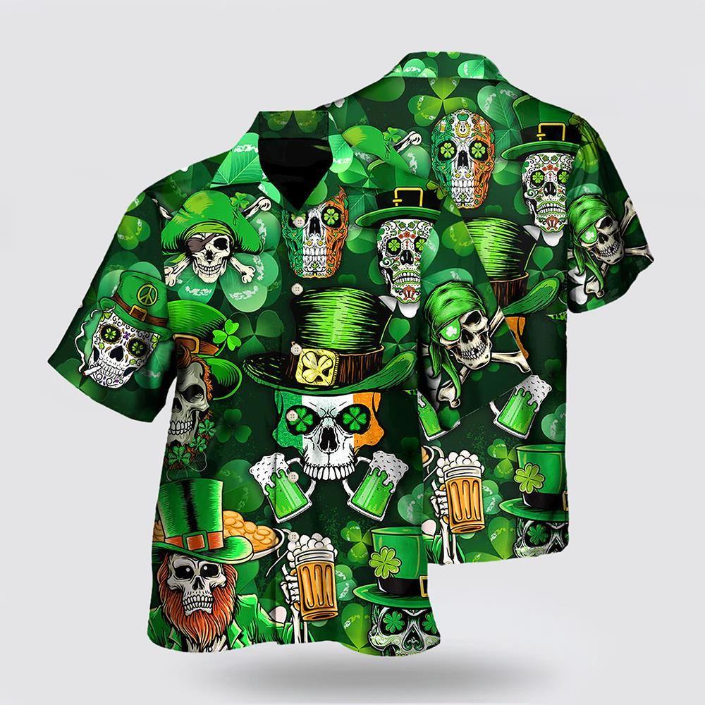 St Patrick’s Day Hawaiian Shirt, Irish Skull St Patrick’s Day Green Light Hawaiian Shirt, St Patricks Day Shirts
