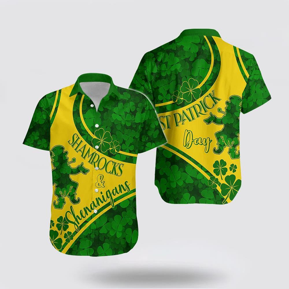 St Patrick’s Day Hawaiian Shirt, Saint Patrick Day Hawaiian Shirt Shamrocks And Shenanigans  Gold Style, St Patricks Day Shirts
