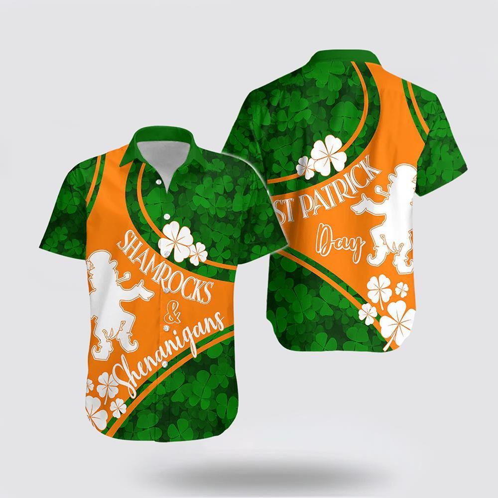 St Patrick’s Day Hawaiian Shirt, Saint Patrick Day Hawaiian Shirt Shamrocks And Shenanigans  Irish Flag Style, St Patricks Day Shirts