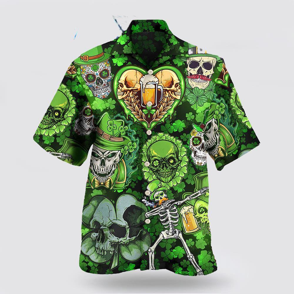 St Patrick’s Day Hawaiian Shirt, Skull St Patricks Day Art Hawaiian Shirt, St Patricks Day Shirts