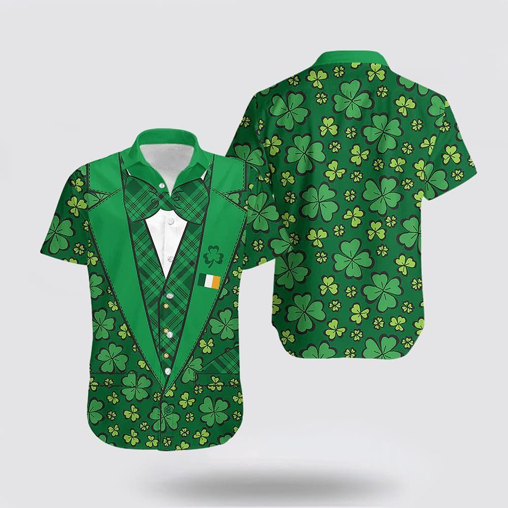 St Patrick’s Day Hawaiian Shirt, St Patrick’s Day Hawaiian Shirt Suit Four Leaves Clover Style, St Patricks Day Shirts