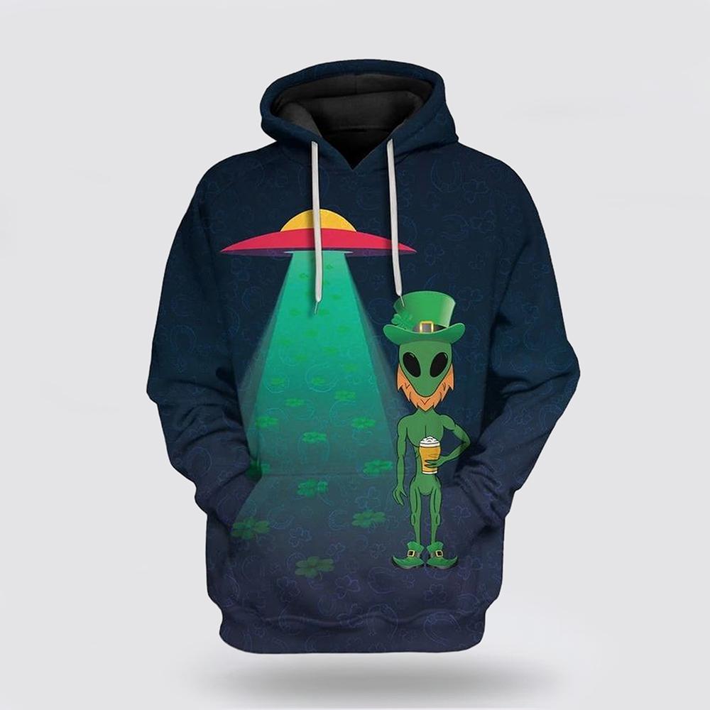St Patrick’s Day Hoodie, Alien St Patricks Day Over Print 3D Hoodie, St Patricks Day Shirts