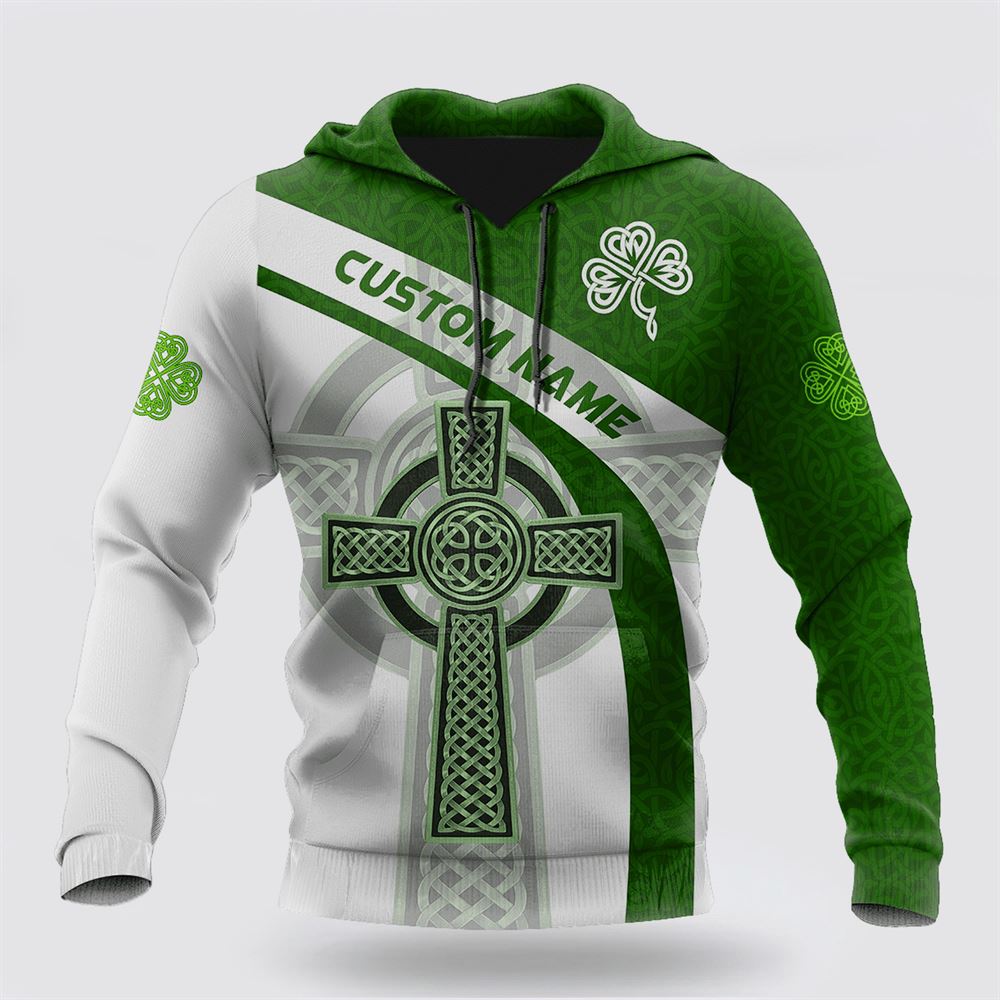 St Patrick’s Day Hoodie, Custom Name Irish Celtic Knot Cross 3D Design Print Hoodie Gift For Saint Patrick’s Day, St Patricks Day Shirts