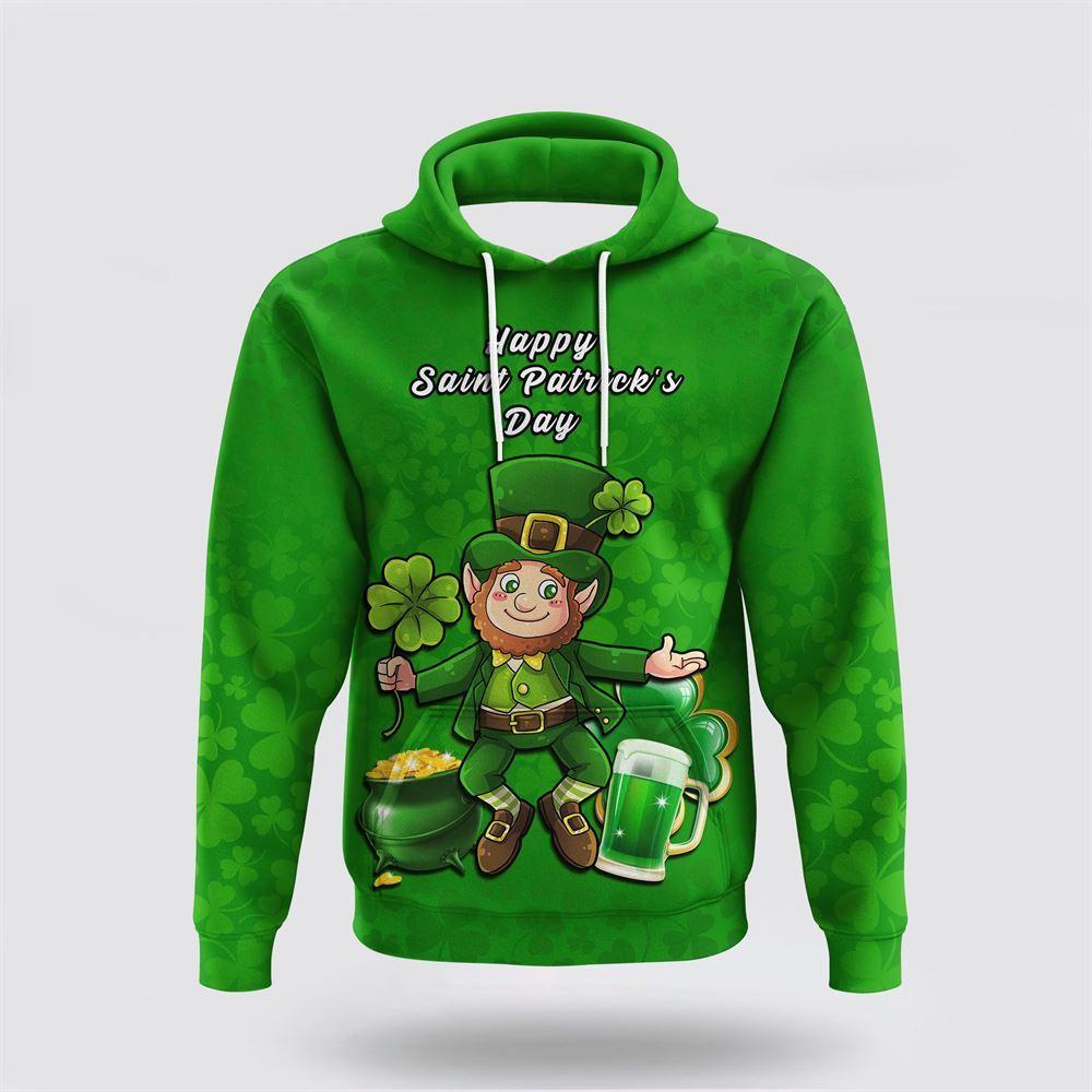 St Patrick’s Day Hoodie, Customized Ireland Hoodie Saint Patricks Day Happy Leprechaun And Shamrock, St Patricks Day Shirts
