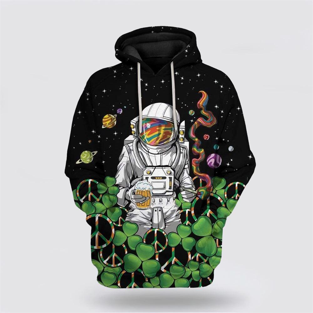 St Patrick’s Day Hoodie, Hippie Astronaut St Patrick’s Day Custom Hoodie Apparel, St Patricks Day Shirts