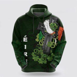 St Patrick’s Day Hoodie, Irish Pullover Shamrock Celtic Cross Happy St Patricks Day Over Print 3D Hoodie, St Patricks Day Shirts