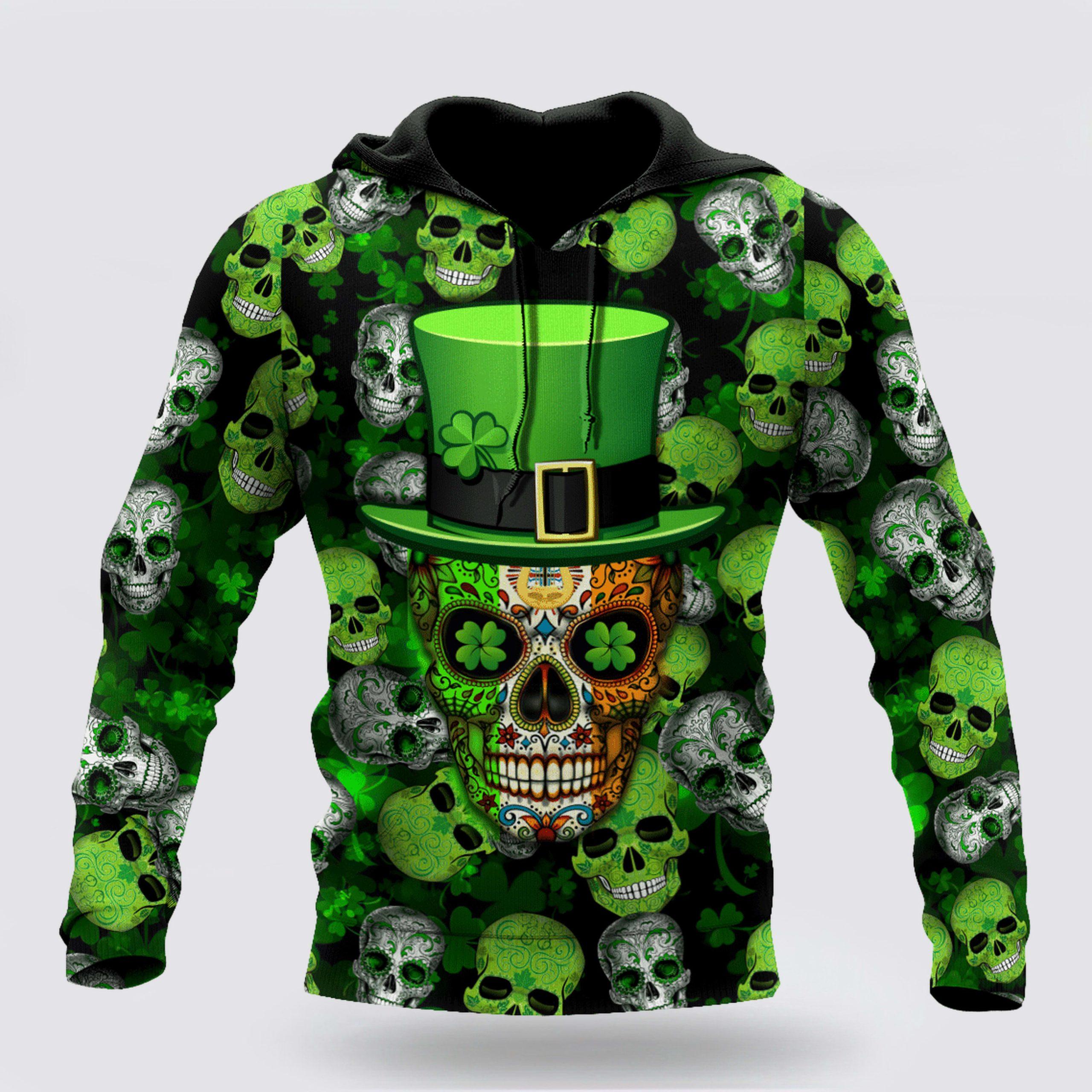 St Patrick’s Day Hoodie, Irish Skull St Patrick Day Unisex Shirts Hoodie 3D All Over Printed, St Patricks Day Shirts