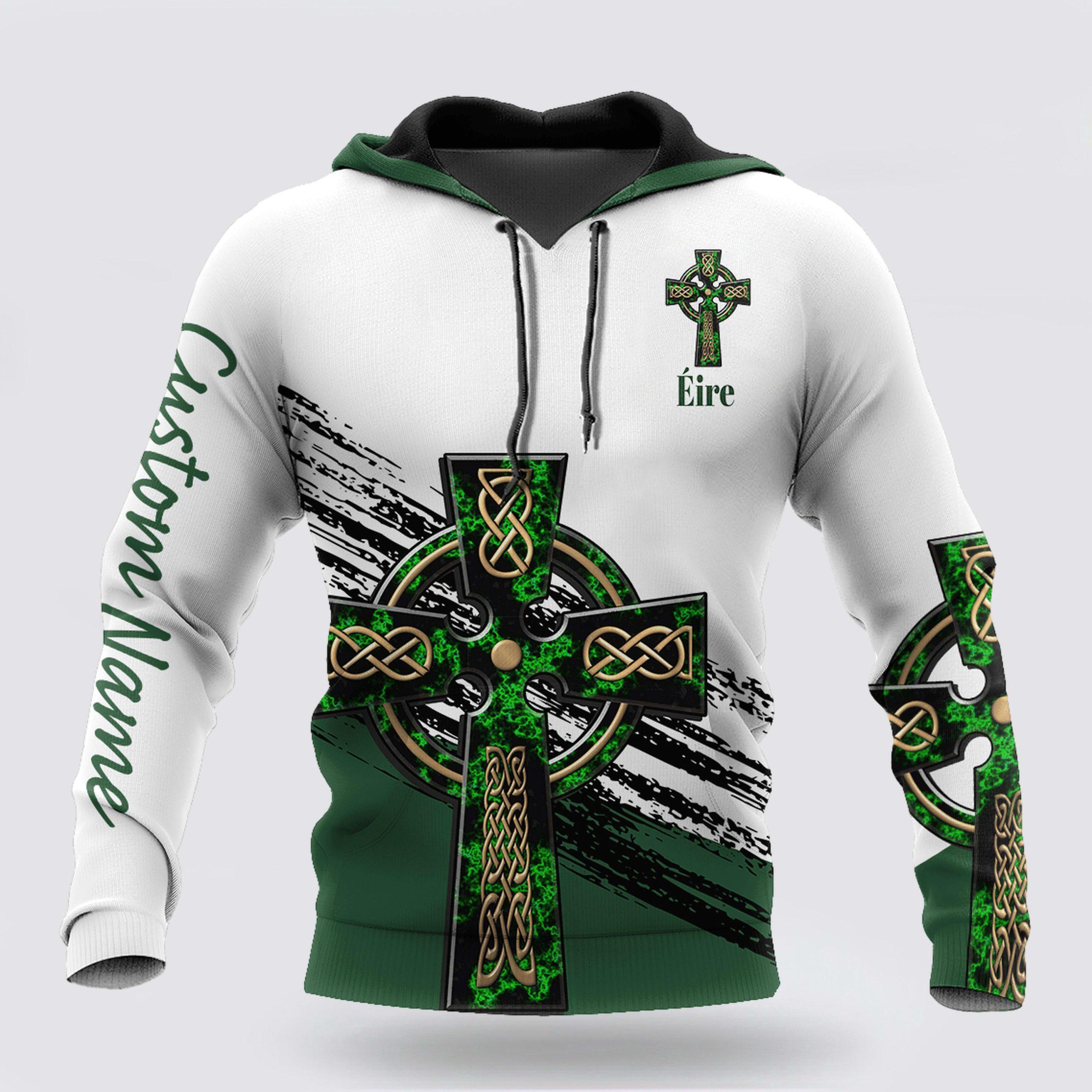 St Patrick’s Day Hoodie, Irish St Patricks Celtic Cross 3D Hoodie Shirt For Men And Women Custom Name, St Patricks Day Shirts