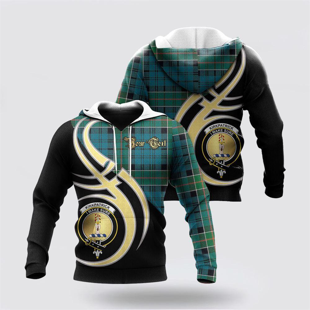St Patrick’s Day Hoodie, Kirkpatrick Clan Tartan Hoodie, Family Crest Pullover Hoodie Believe In Me, St Patricks Day Shirts