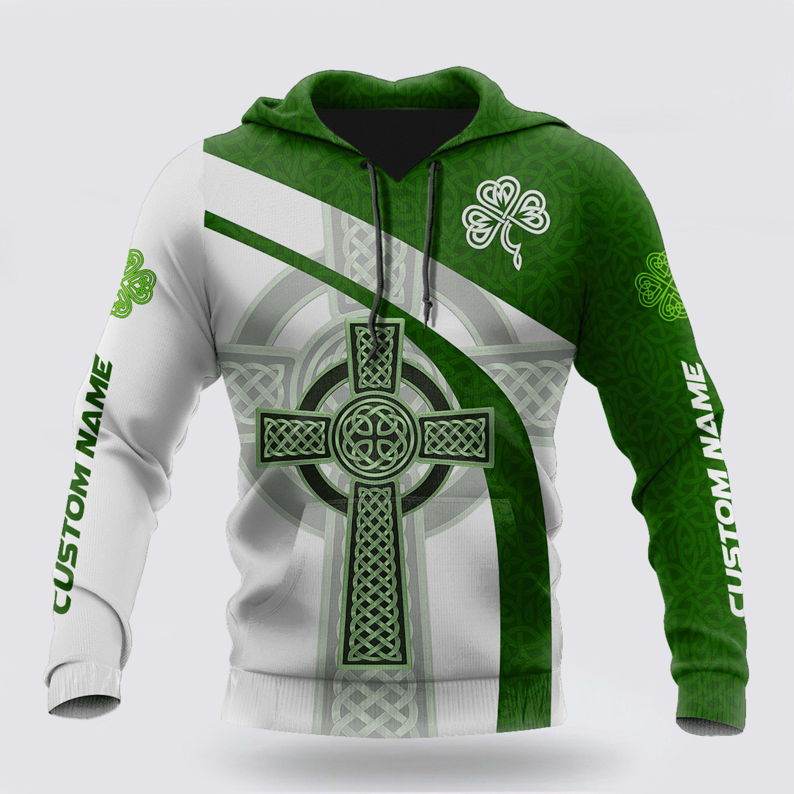 St Patrick’s Day Hoodie, Personalized Irish Celtic Knot Cross 3D Design Print Hoodie Gift For Saint Patrick’s Day, St Patricks Day Shirts