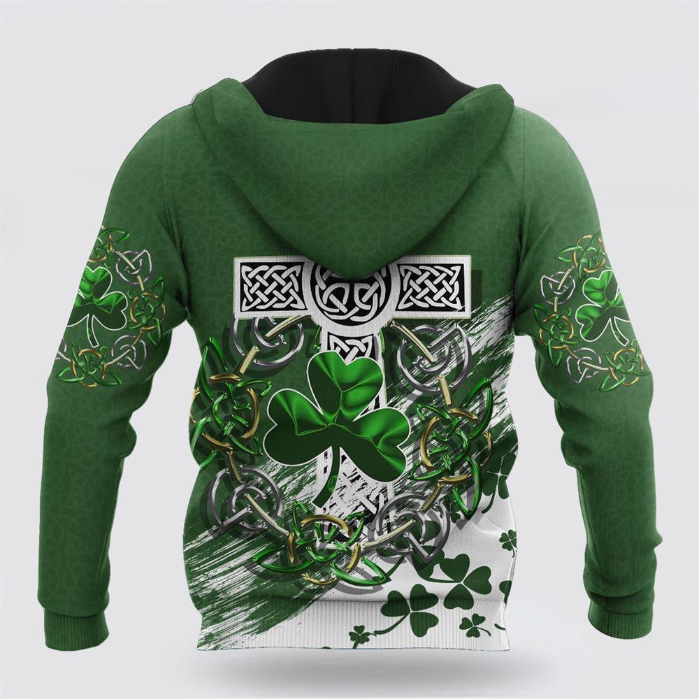 St Patrick’s Day Hoodie, Premium Unisex Hoodie Custom Name Irish St Patricks Day The Cross And Shamrock, St Patricks Day Shirts