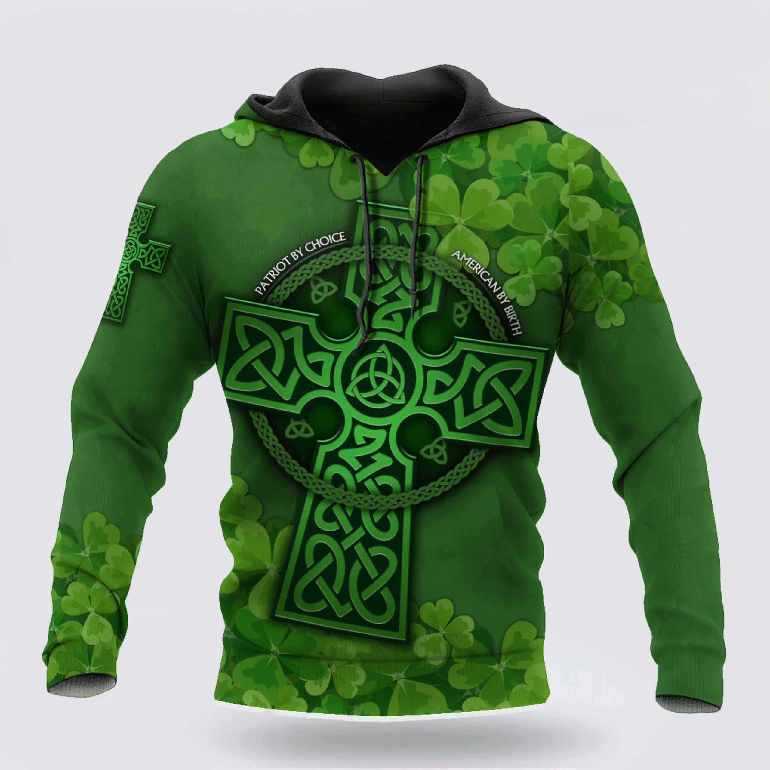 St Patrick’s Day Hoodie, Premium Unisex Hoodie Irish St Patricks  Celtic Cross And Shamrock, St Patricks Day Shirts