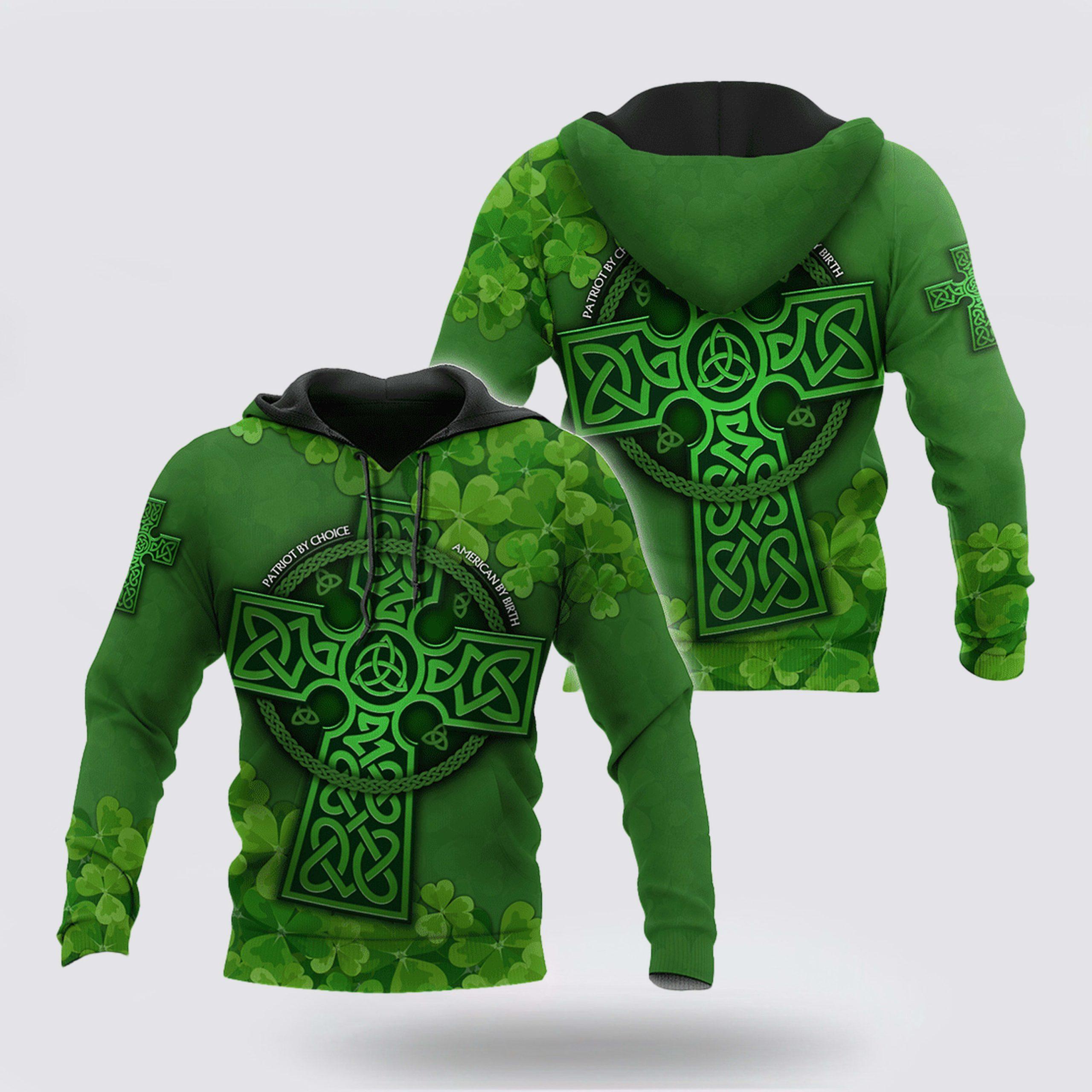 St Patrick’s Day Hoodie, Premium Unisex Hoodie Irish St Patricks  Celtic Cross And Shamrock, St Patricks Day Shirts