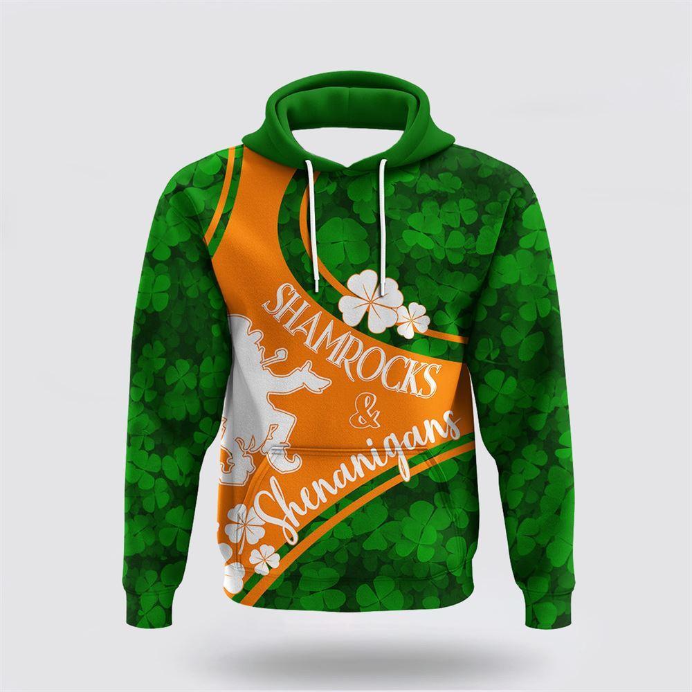 St Patrick’s Day Hoodie, Saint Patrick Day Hoodie Shamrocks And Shenanigans  Irish Flag Style, St Patricks Day Shirts