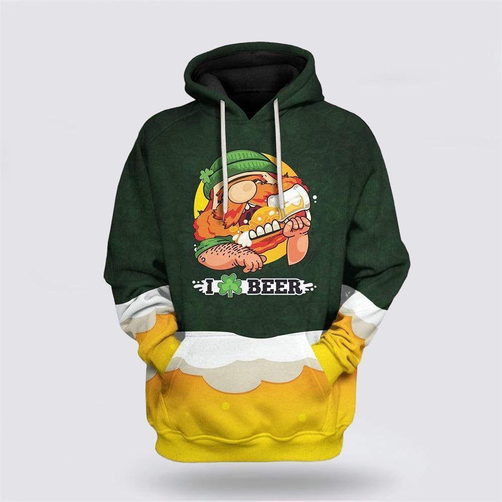 St Patrick’s Day Hoodie, Saint Patrick’s Day I Love Beer Custom Hoodie Apparel, St Patricks Day Shirts