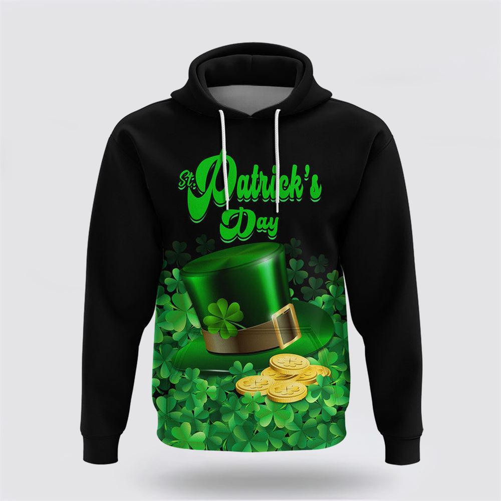 St Patrick’s Day Hoodie, St Patricks Day Hoodie Green Leprechaun Hat With Clover Leaf, St Patricks Day Shirts