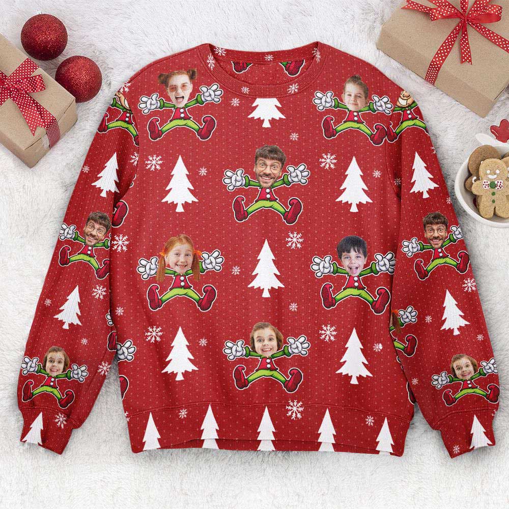 Ugly Christmas Sweater, Custom Face Christmas Family Little Elf, Personalized Photo Ugly Sweater, Best Ugly Christmas Sweater