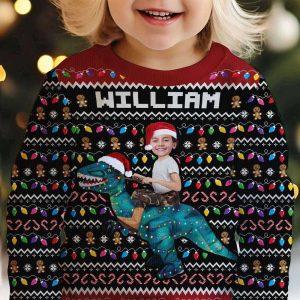 Ugly Christmas Sweater, Custom Face Photo Dinosaur,&hellip;
