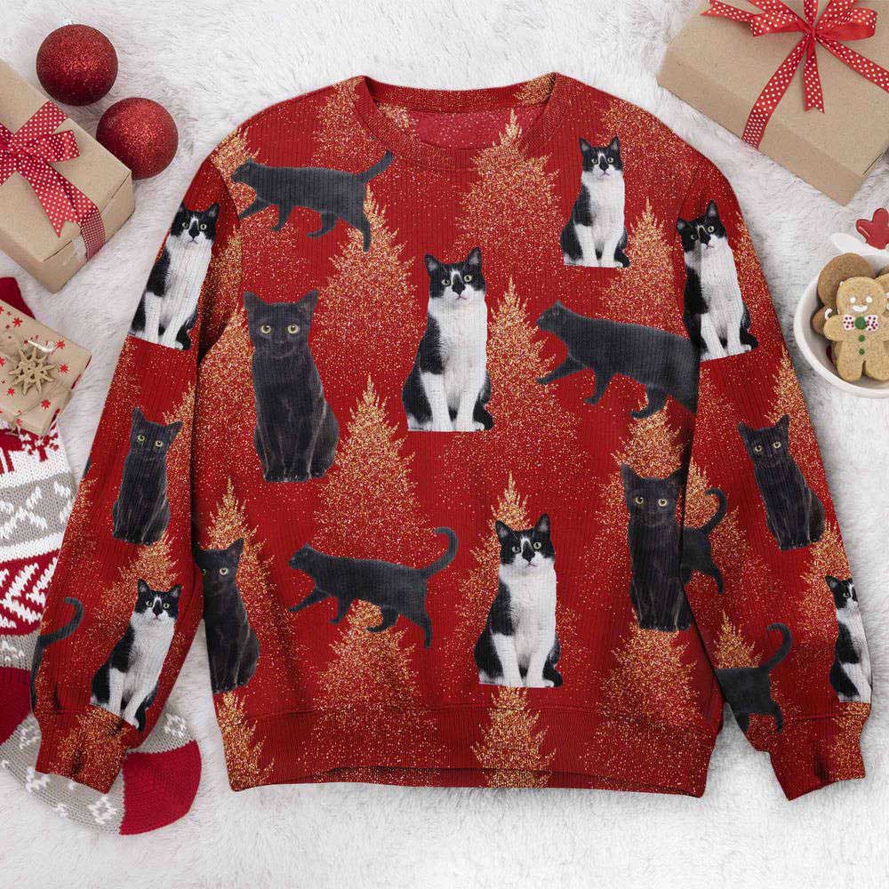 Ugly Christmas Sweater, Custom Photo Black Cats Family, Pets, Friend Red Christmas, Personalized Photo Ugly Sweater, Best Ugly Christmas Sweater Ugly Christmas Sweater, Custom Photo Black Cats Family, Pets, Friend Red Christmas, Personalized Photo Ugly Sweater, Best Ugly Christmas Sweater