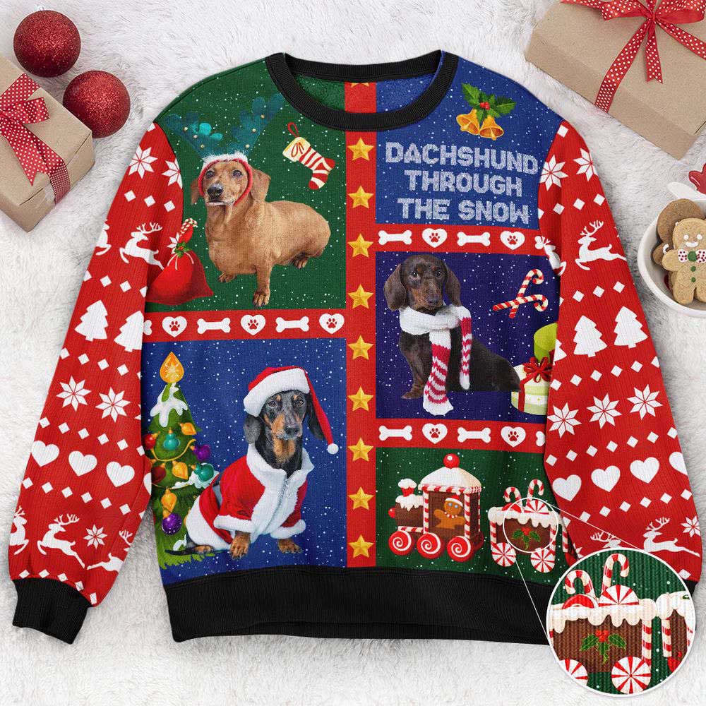 Ugly Christmas Sweater, Dachshund Through The Snow Ver 2, Personalized Photo Ugly Sweater, Best Ugly Christmas Sweater Ugly Christmas Sweater, Dachshund Through The Snow Ver 2, Personalized Photo Ugly Sweater, Best Ugly Christmas Sweater