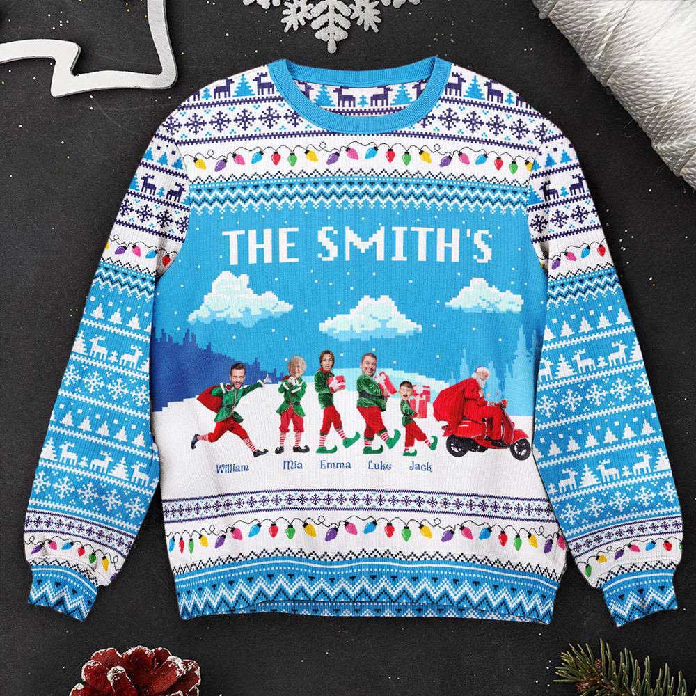 Ugly Christmas Sweater, Family Elf Funny Christmas Custom Face, Personalized Photo Ugly Sweater, Best Ugly Christmas Sweater