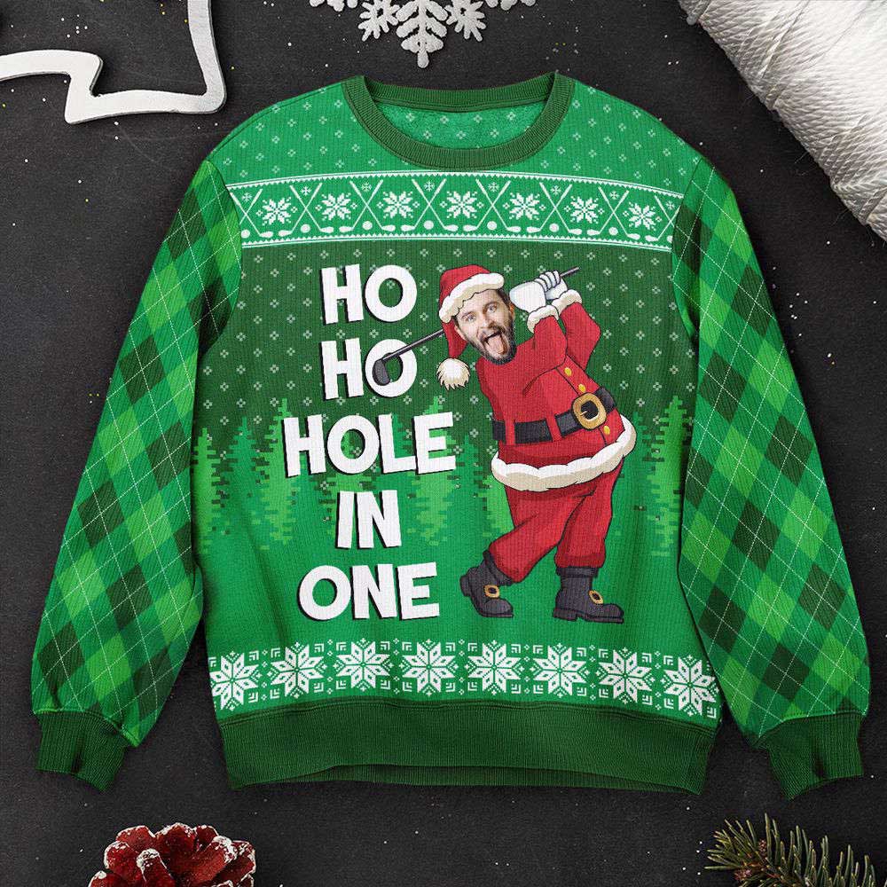 Ugly Christmas Sweater, Ho Ho Hole In One, Personalized Photo Ugly Sweater, Best Ugly Christmas Sweater