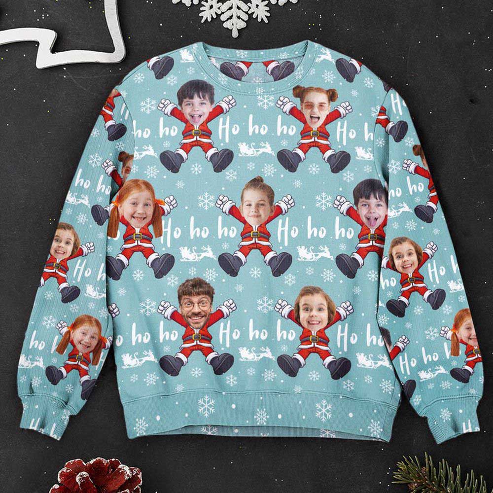Ugly Christmas Sweater, Hohoho Custom Face Christmas Family Santa Claus, Personalized Photo Ugly Sweater, Best Ugly Christmas Sweater