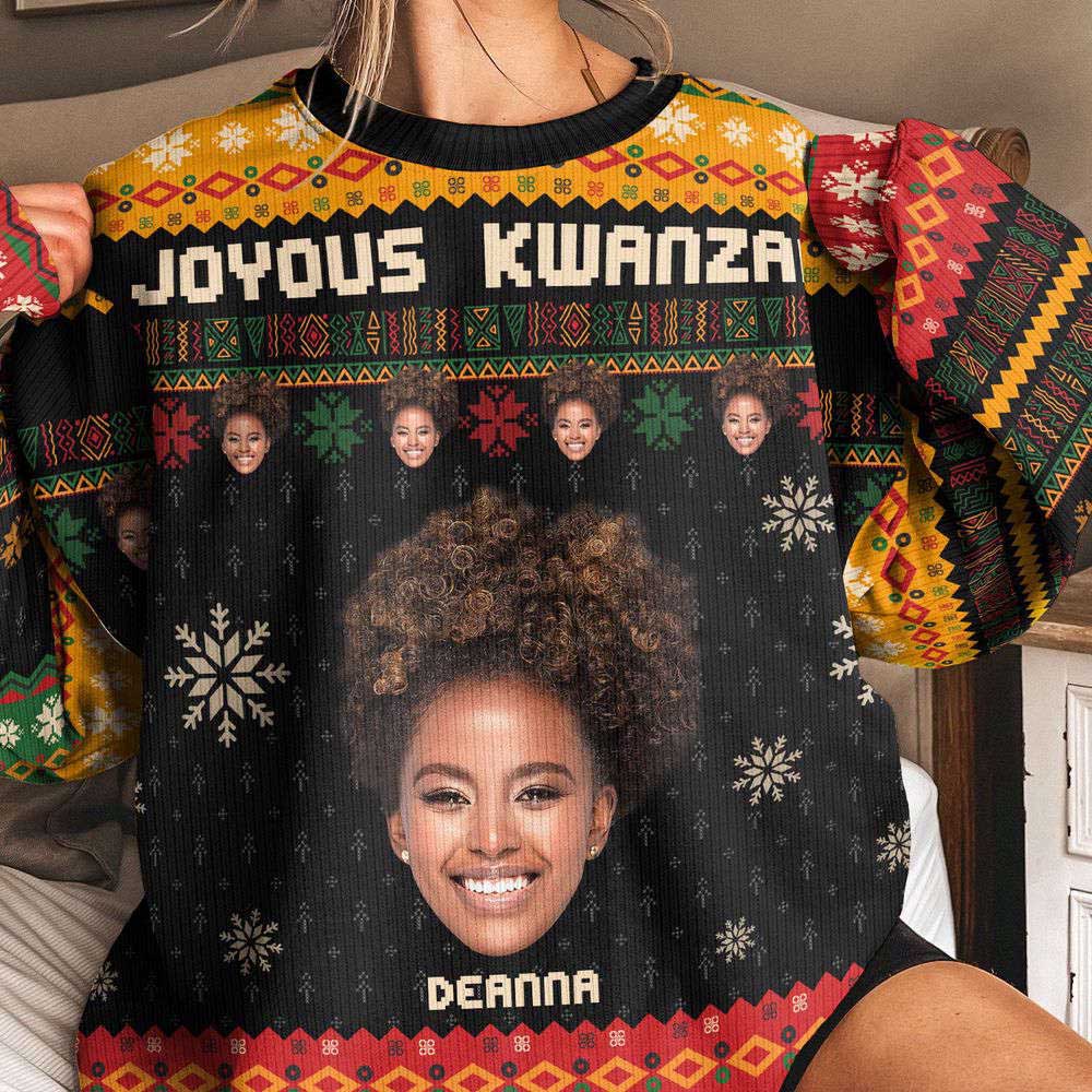 Ugly Christmas Sweater, Joyous Kwanzaa, Personalized Photo Ugly Sweater, Best Ugly Christmas Sweater