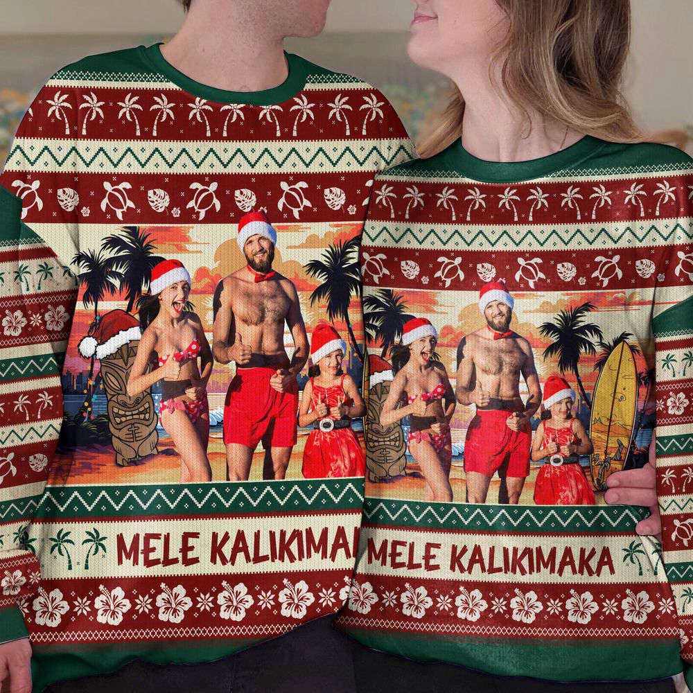 Ugly Christmas Sweater, Mele Kalikimaka, Personalized Photo Ugly Sweater, Best Ugly Christmas Sweater