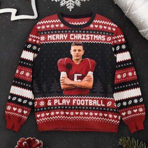 Ugly Christmas Sweater Merry Christmas And Play Football Personalized Photo Ugly Sweater Best Ugly Christmas Sweater 3 fnznwc.jpg