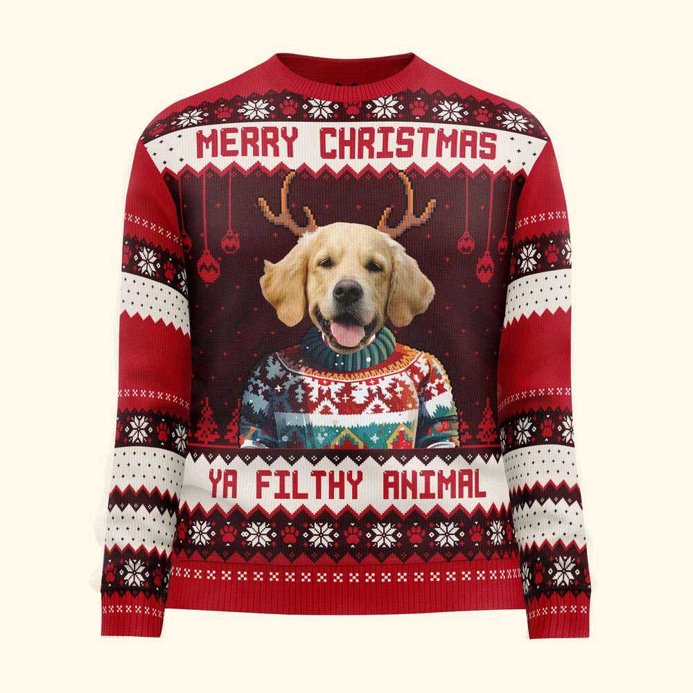 Ugly Christmas Sweater, Merry Christmas Ya Filthy Animal, Personalized Photo Ugly Sweater, Best Ugly Christmas Sweater