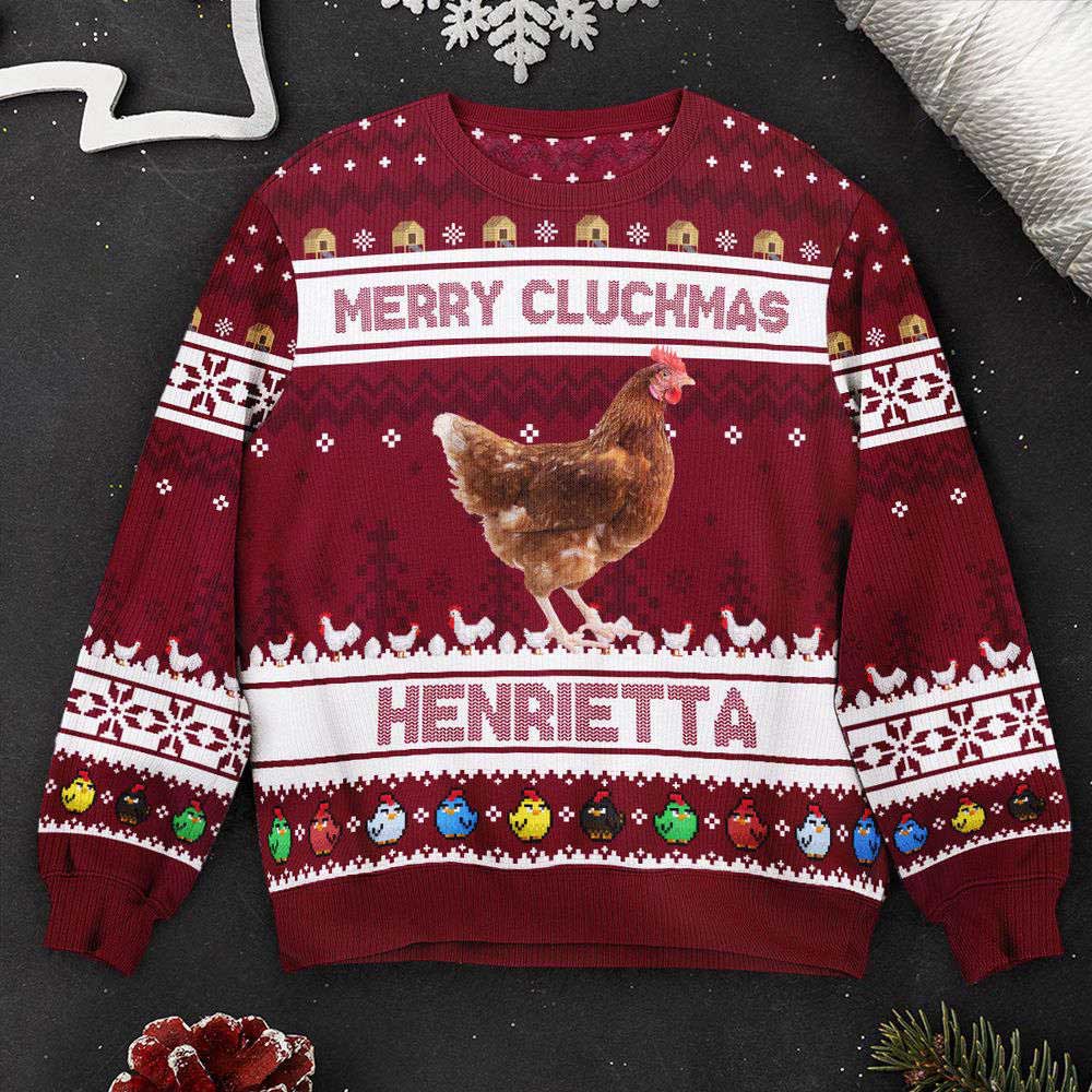 Ugly Christmas Sweater, Merry Cluckmas Chicken Farmers Clucker Bird, Personalized Photo Ugly Sweater, Best Ugly Christmas Sweater