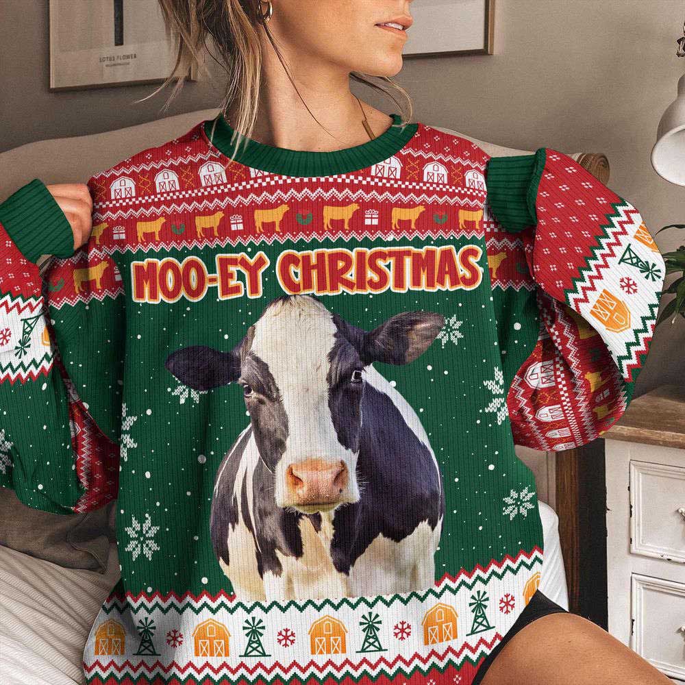 Ugly Christmas Sweater, Moo-Ey Christmas, Personalized Photo Ugly Sweater, Best Ugly Christmas Sweater