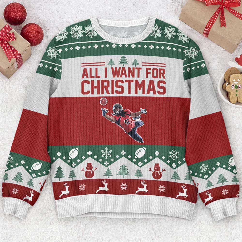 Ugly Christmas Sweater, More Time Play Football, Personalized Photo Ugly Sweater, Best Ugly Christmas Sweater
