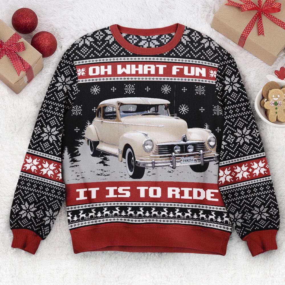Ugly Christmas Sweater, Oh What Fun It Is To Ride, Personalized Photo Ugly Sweater, Best Ugly Christmas Sweater