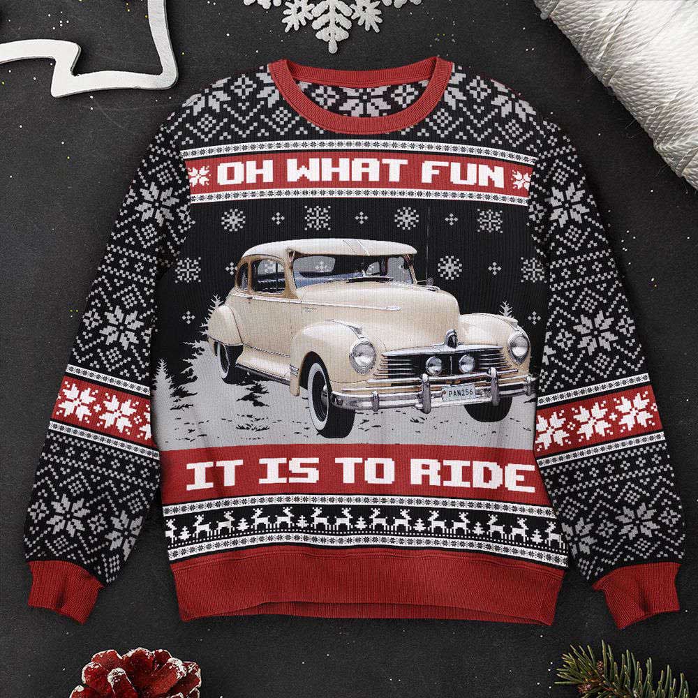 Ugly Christmas Sweater, Oh What Fun It Is To Ride, Personalized Photo Ugly Sweater, Best Ugly Christmas Sweater