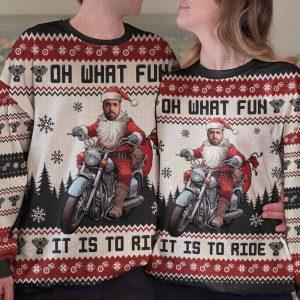 Ugly Christmas Sweater Oh What Fun It Is To Ride Santa Driving Motorcycles Personalized Photo Ugly Sweater Best Ugly Christmas Sweater 3 wv8vf2.jpg